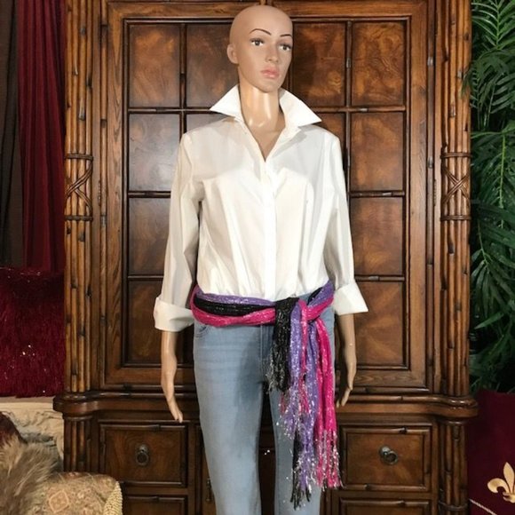 (Set of 3) Pop Metallic Stripe Stretch Fringe Scarves - Picture 6 of 10